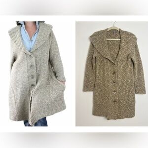 J. Jill Beige Alpaca Mohair Blend Longline Wide Collar Pockets Duster Sweater M